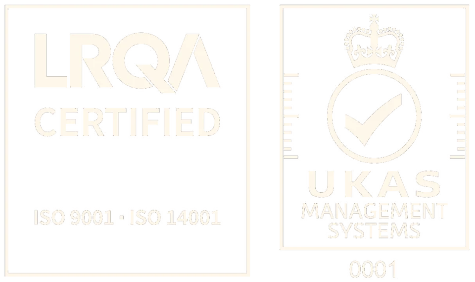 LRQA certified ISO 9001 and ISO 14001, UKAS management systems